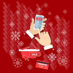雪花过程圣诞销售购买现在网上购物网上商店电子商务过程手使用智能